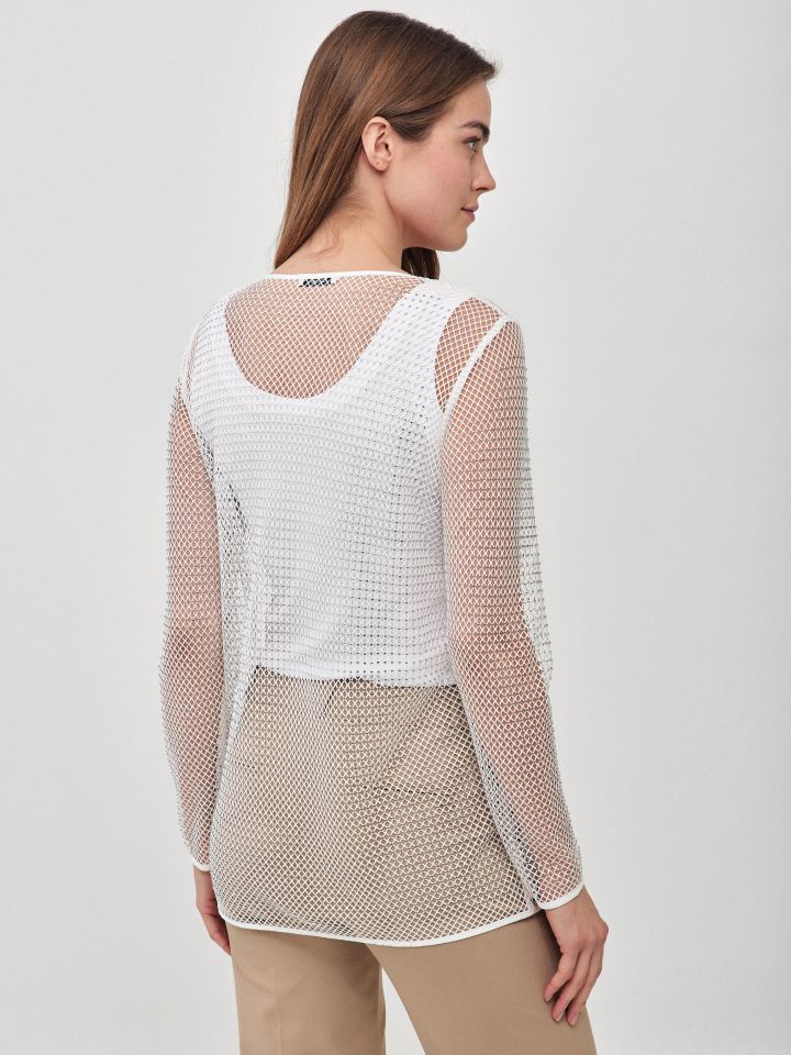 עליונית רשת דמוי יהלומים בצבע לבן
