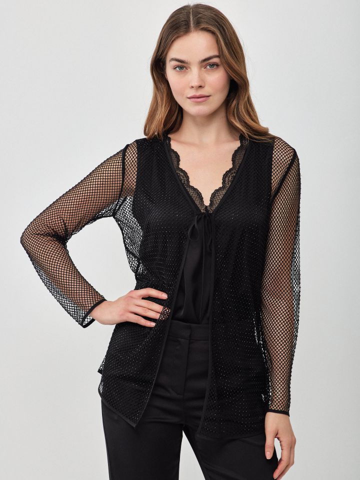עליונית רשת דמוי יהלומים בצבע שחור