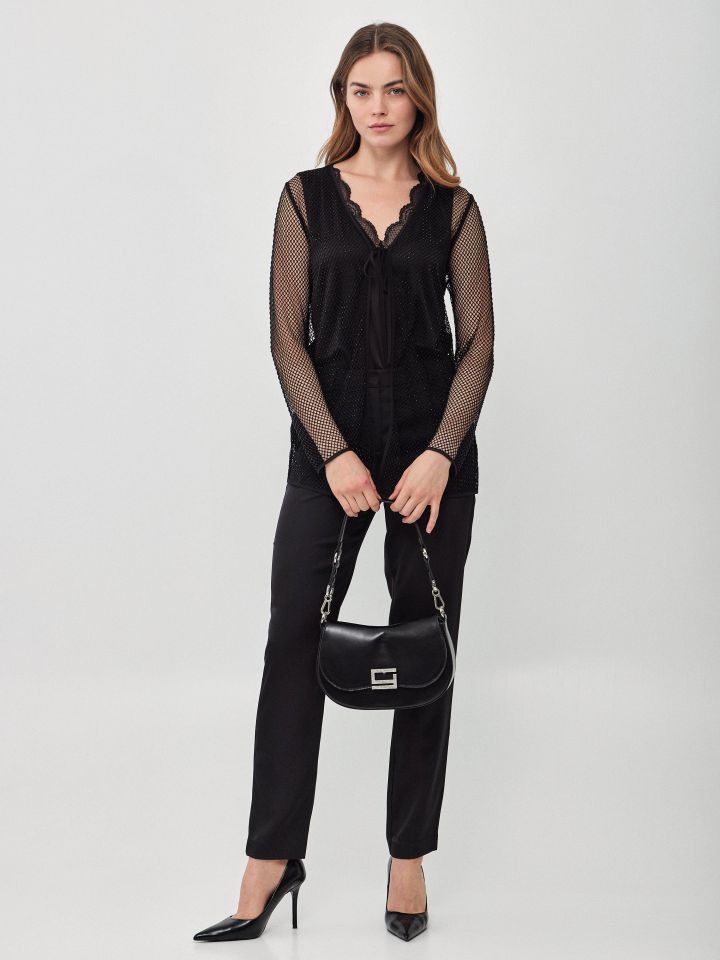 עליונית רשת דמוי יהלומים בצבע שחור