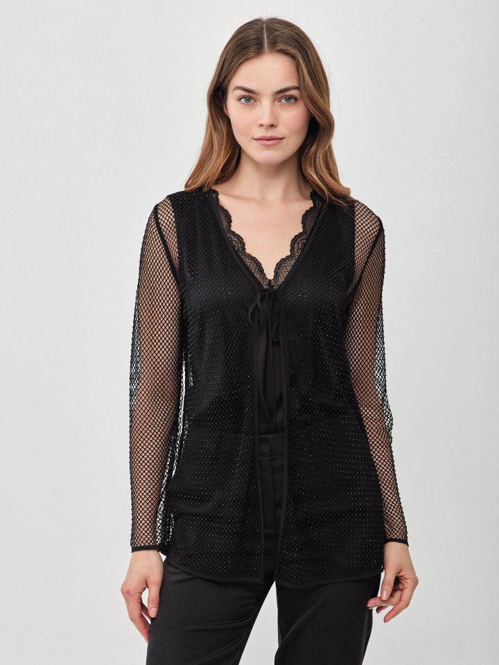 עליונית רשת דמוי יהלומים בצבע שחור