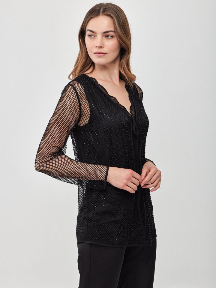 עליונית רשת דמוי יהלומים בצבע שחור