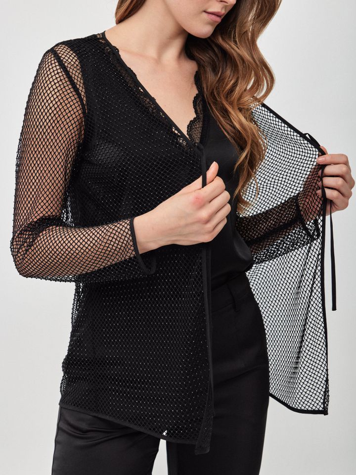 עליונית רשת דמוי יהלומים בצבע שחור