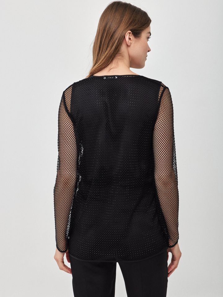 עליונית רשת דמוי יהלומים בצבע שחור