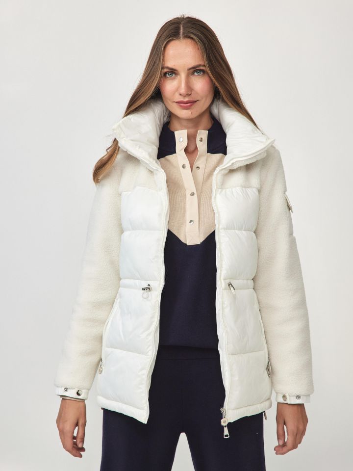 מעיל שילוב מראה פרווה בצבע אופוויט