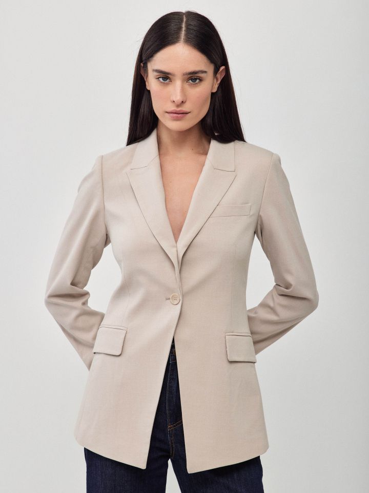 ג’קט כפתור אחד מראה פישתן בצבע אבן