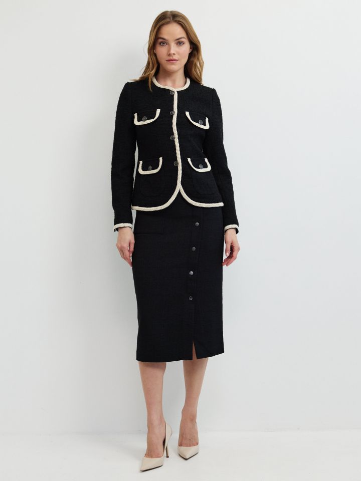 ג’קט מראה בוקלה כיסים שילוב בצבע שחור