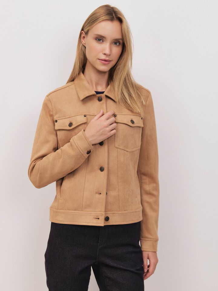 ג’קט דמוי זמש קצר בצבע בייז’