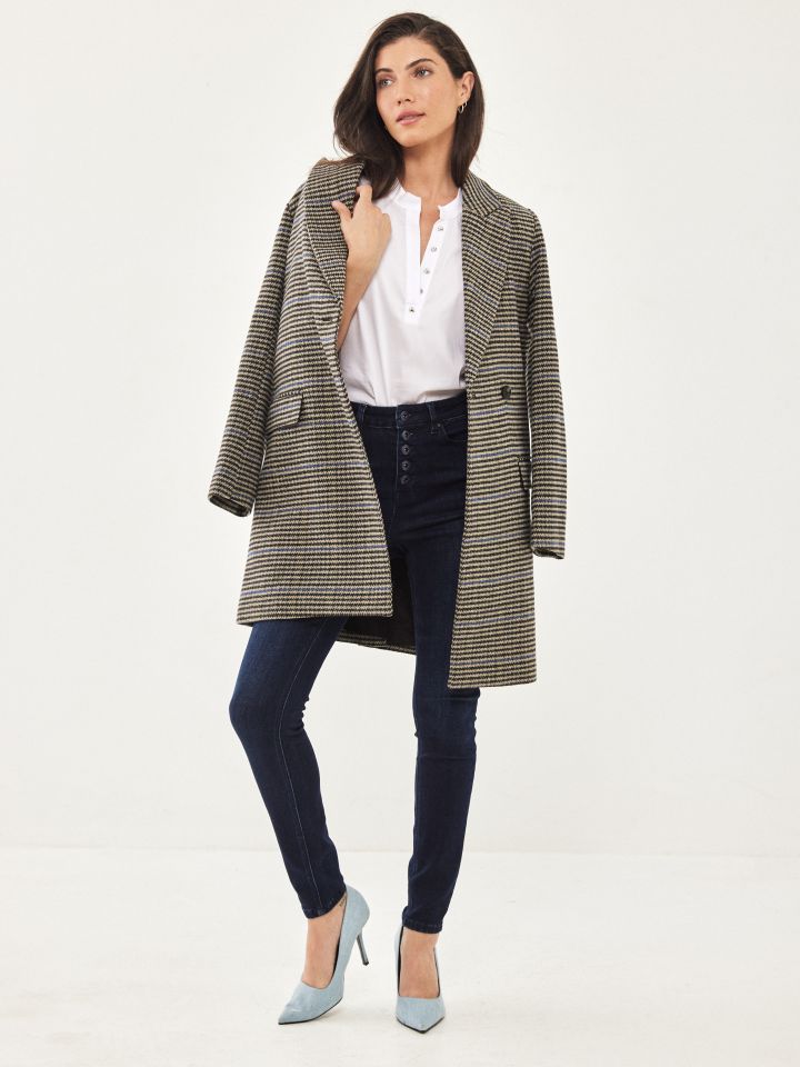 ג’קט  ארוך משבצות בצבע פפיטה