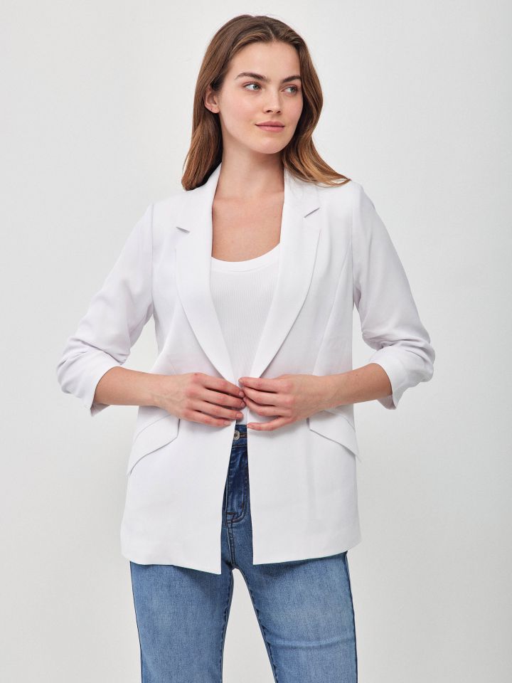 ג’קט כיווץ בשרוול PROMO בצבע לבן