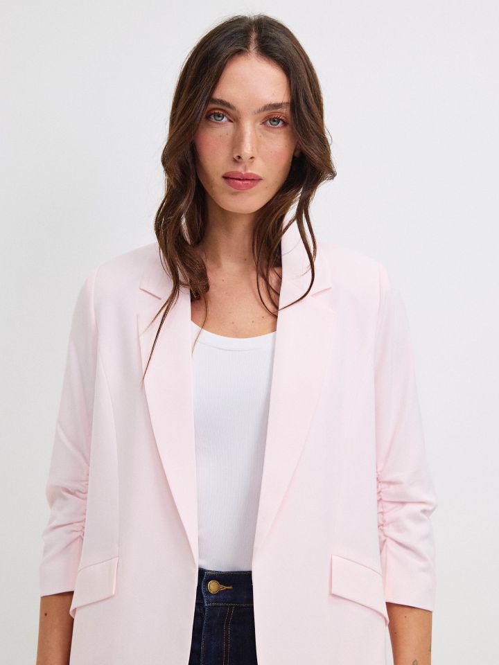 ג’קט כיווץ בשרוול PROMO בצבע ורוד