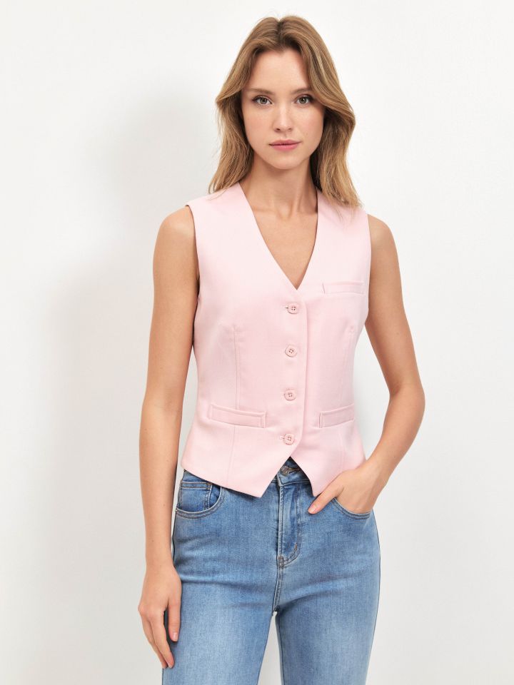 וסט כפתורים בצבע ורוד חדש