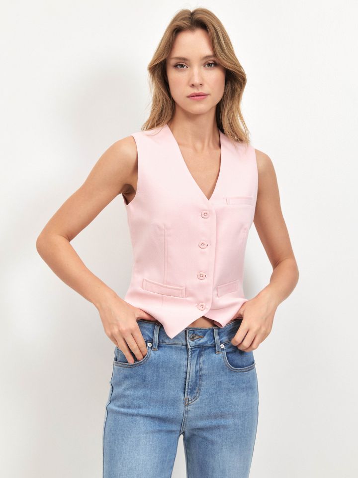 וסט כפתורים בצבע ורוד חדש