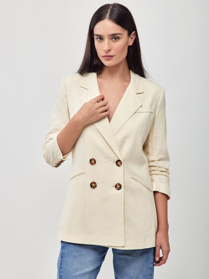 ג’קט כיווץ בשרוול בצבע שמנת