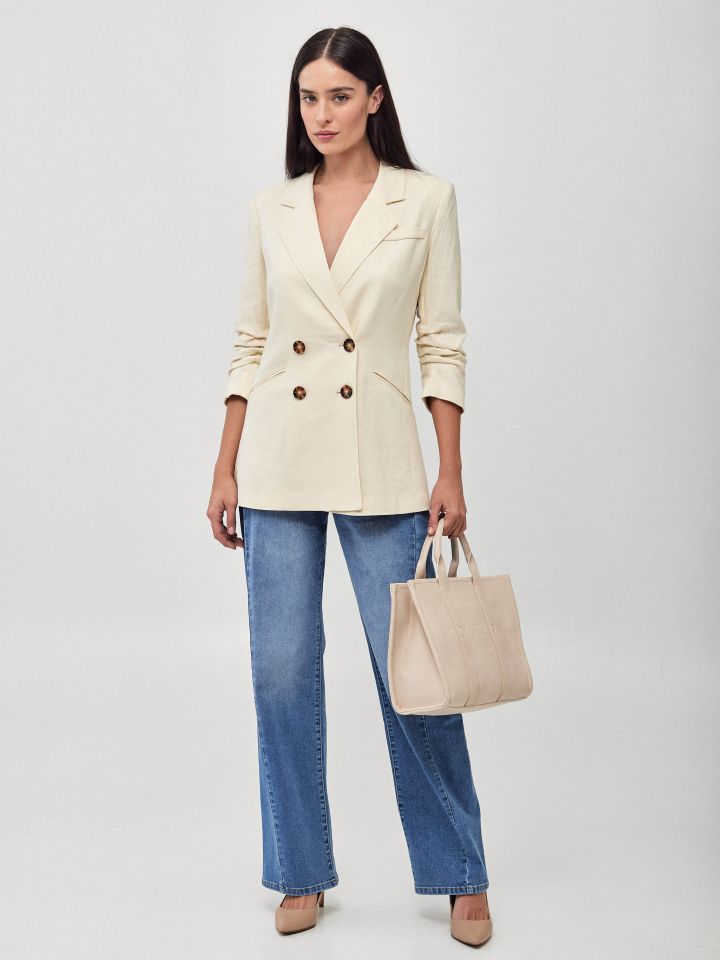 ג’קט כיווץ בשרוול בצבע שמנת