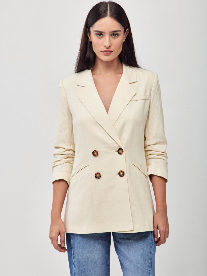 ג’קט כיווץ בשרוול בצבע שמנת