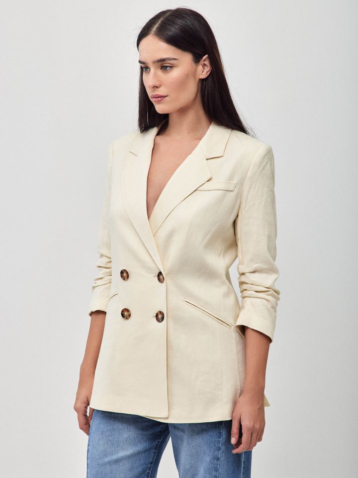 ג’קט כיווץ בשרוול בצבע שמנת