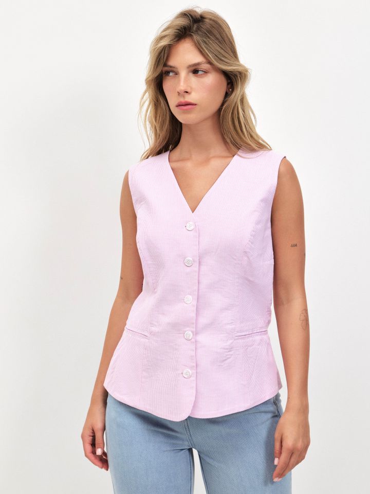 וסט פסים בצבע ורוד