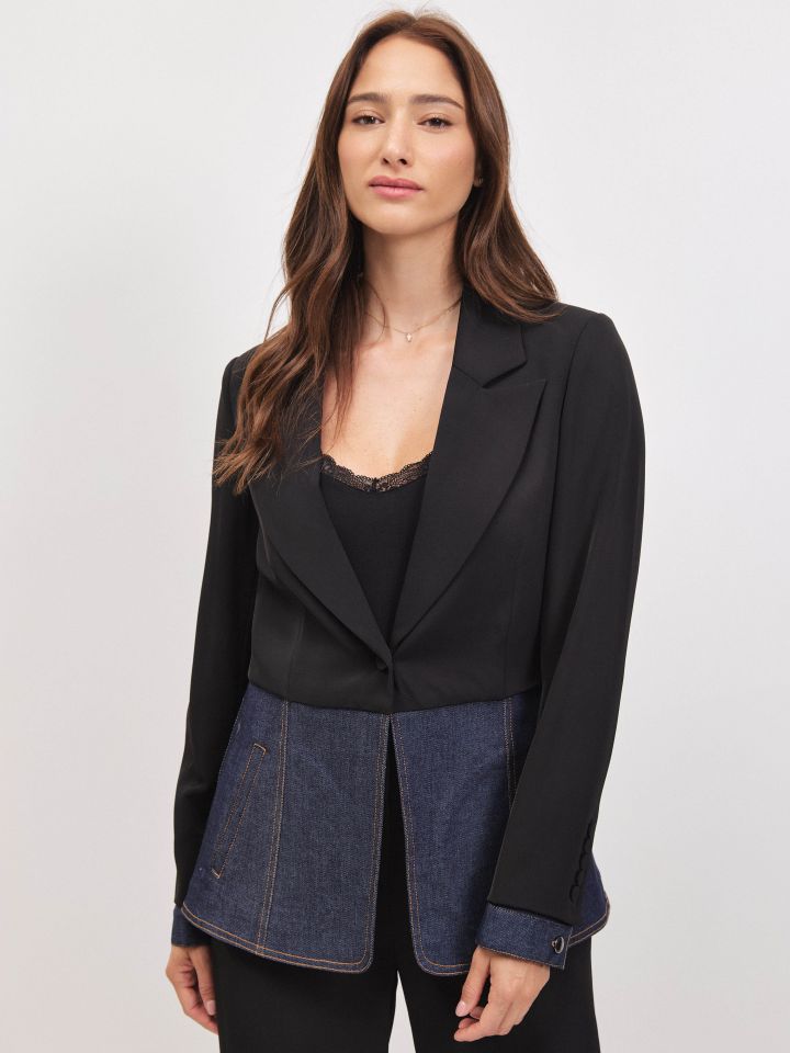 ג’קט שילוב ג’ינס בצבע שחור