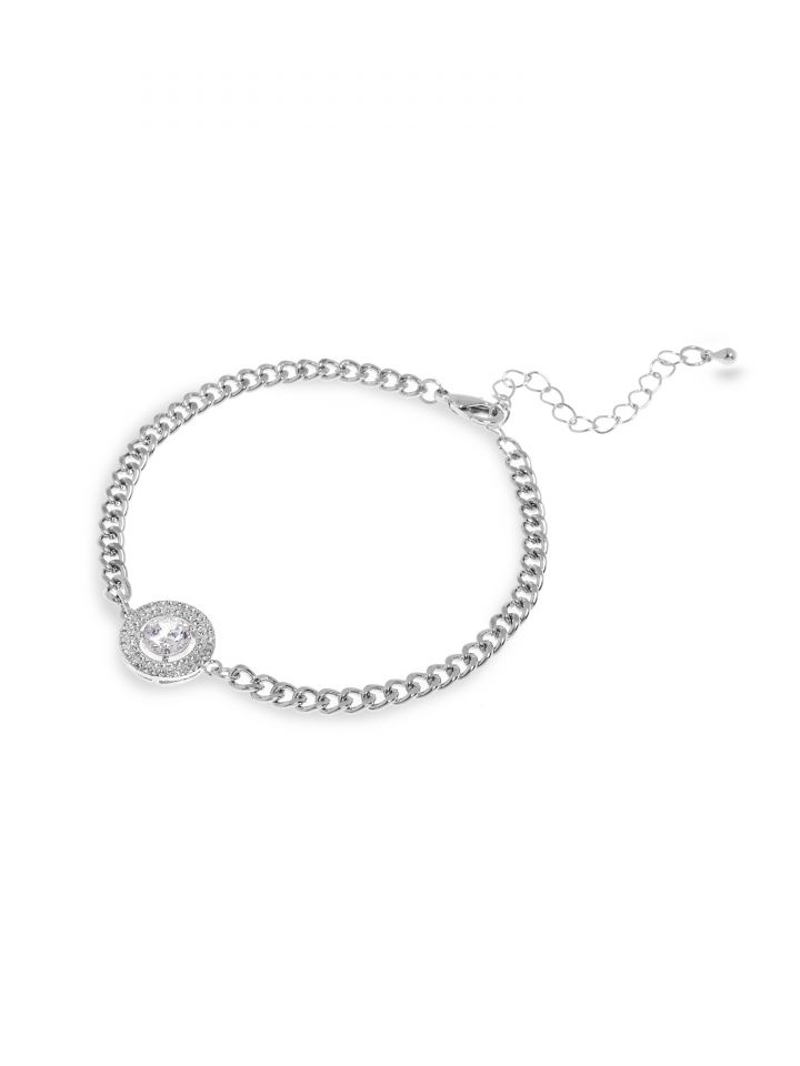 צמיד שיבוץ אבן מרכזית בצבע כסף