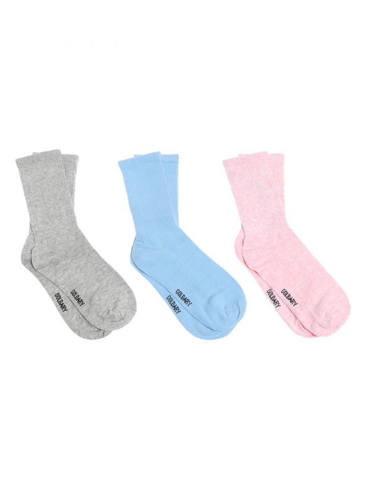 מארז שלישיית גרביים גבוהות בצבע ורוד/אפור