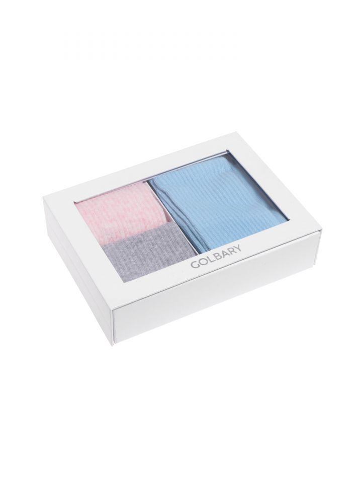 מארז שלישיית גרביים גבוהות בצבע ורוד/אפור