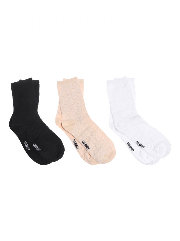 מארז שלישיית גרביים גבוהות בצבע לבן/בז’/שחור