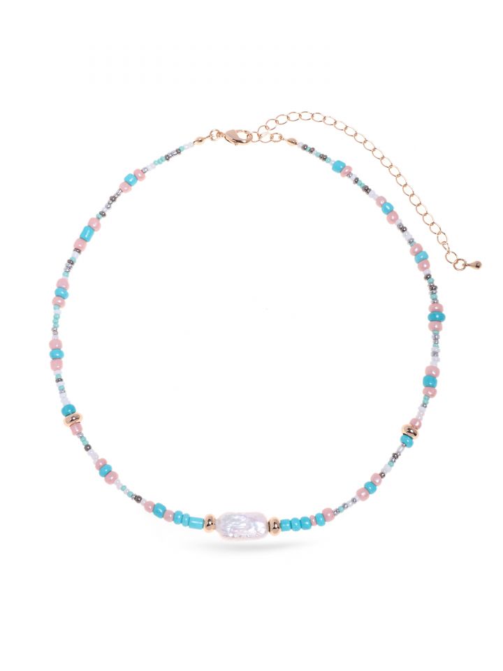 שרשרת טורקיזים שילוב פנינה בצבע טורקיז