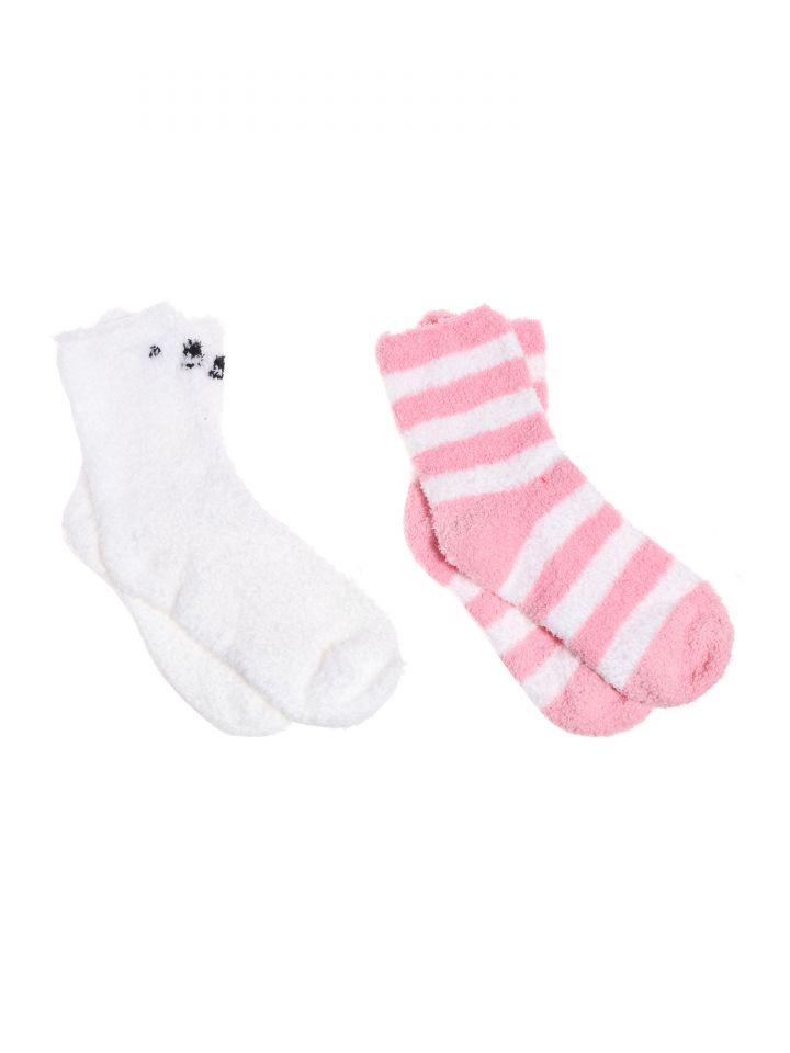 מארז 2 זוגות גרביים גבוהות מחממות בצבע לבן /ורוד