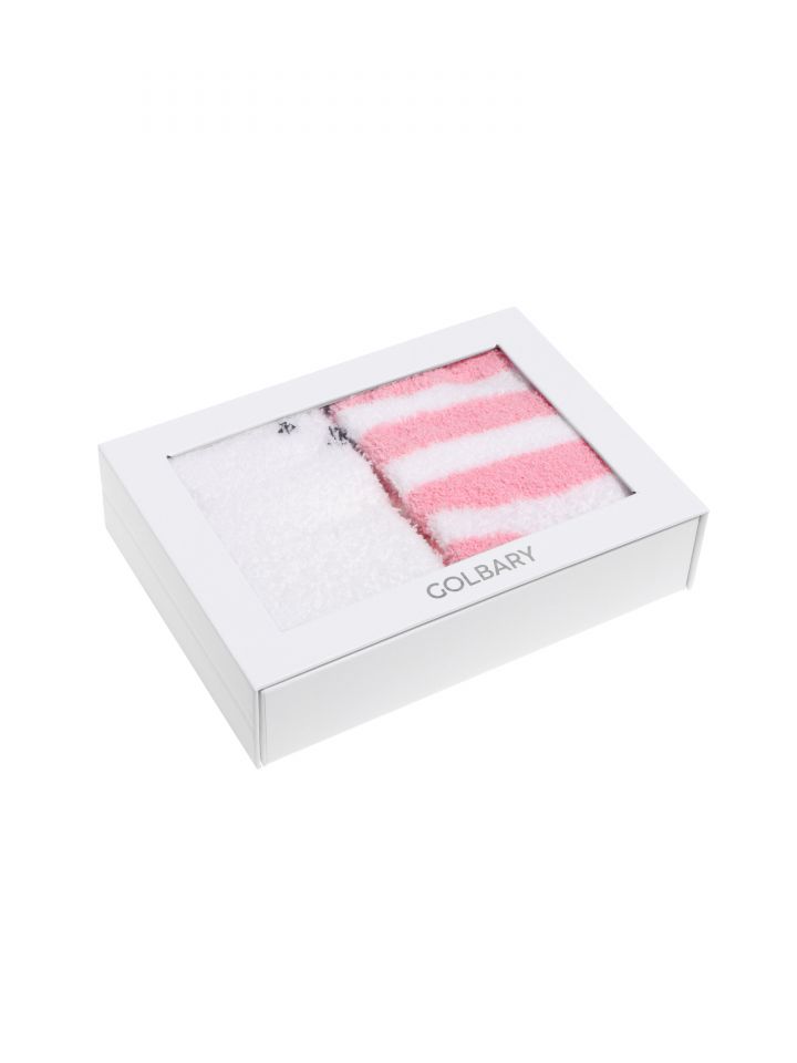 מארז 2 זוגות גרביים גבוהות מחממות בצבע לבן /ורוד