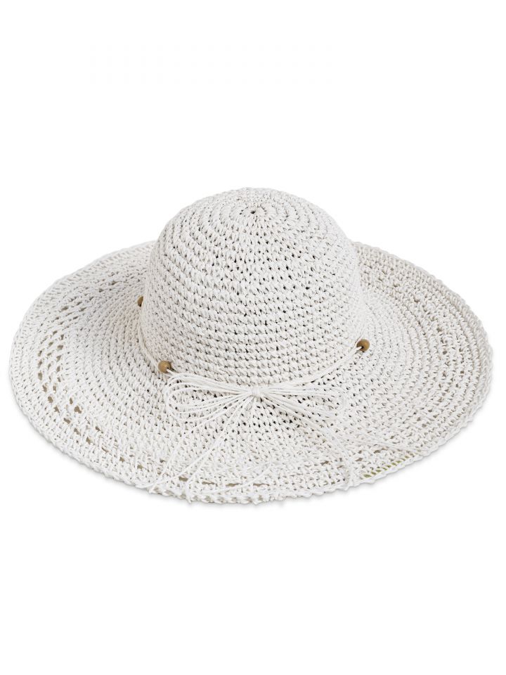 כובע קש שילוב חרוזים בצבע לבן