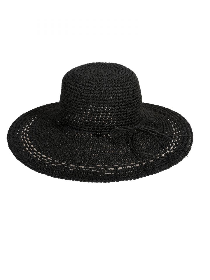 כובע קש שילוב חרוזים בצבע שחור