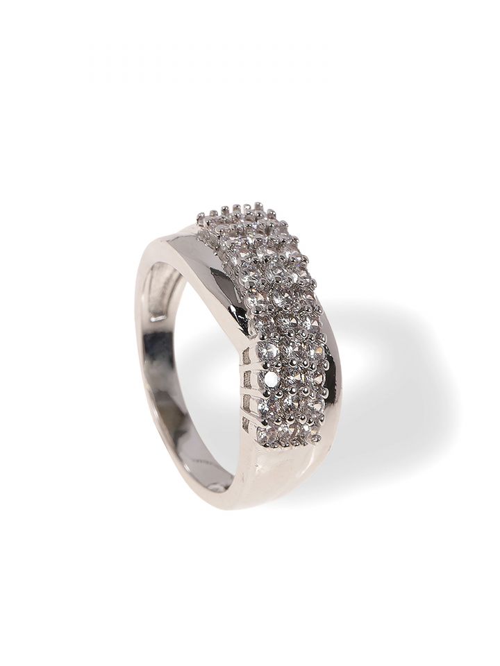 טבעת שיבוץ איקס בצבע כסף