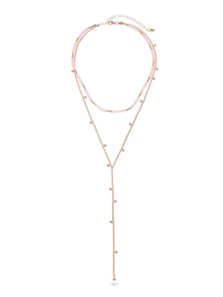 שרשרת כפולה תליון כדורים בצבע זהב