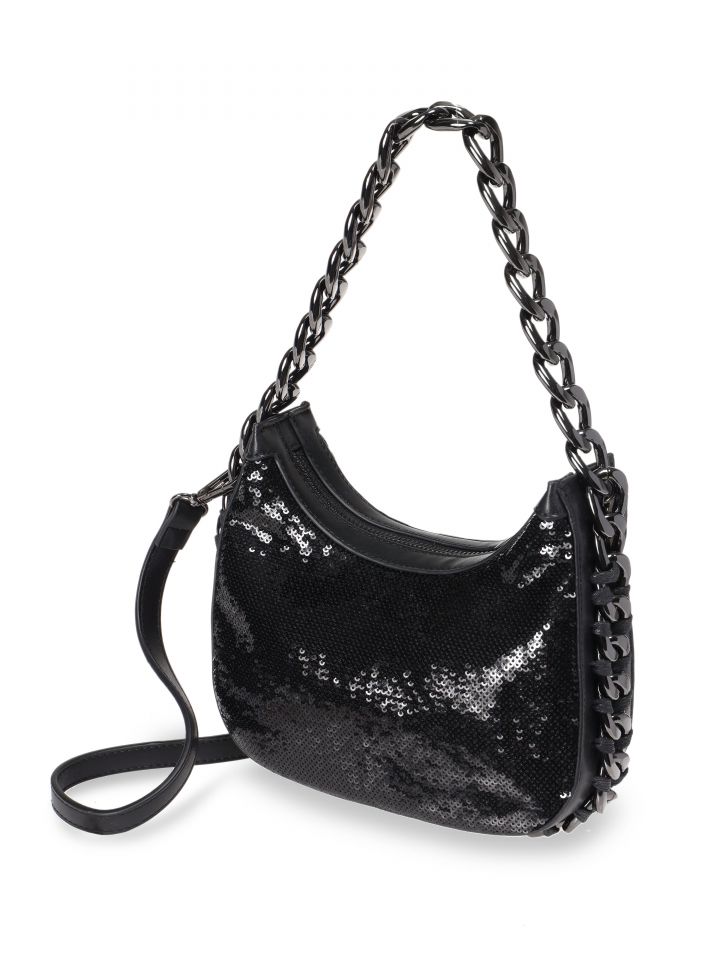 תיק יד פייטים רצועת שרשרת בצבע שחור