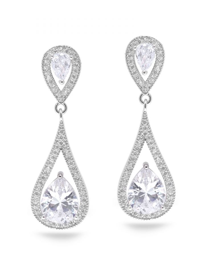 עגילי טיפה משובצים בצבע כסף