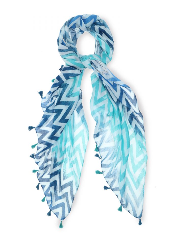 צעיף זיגזג פרנזים בצבע טורקיז
