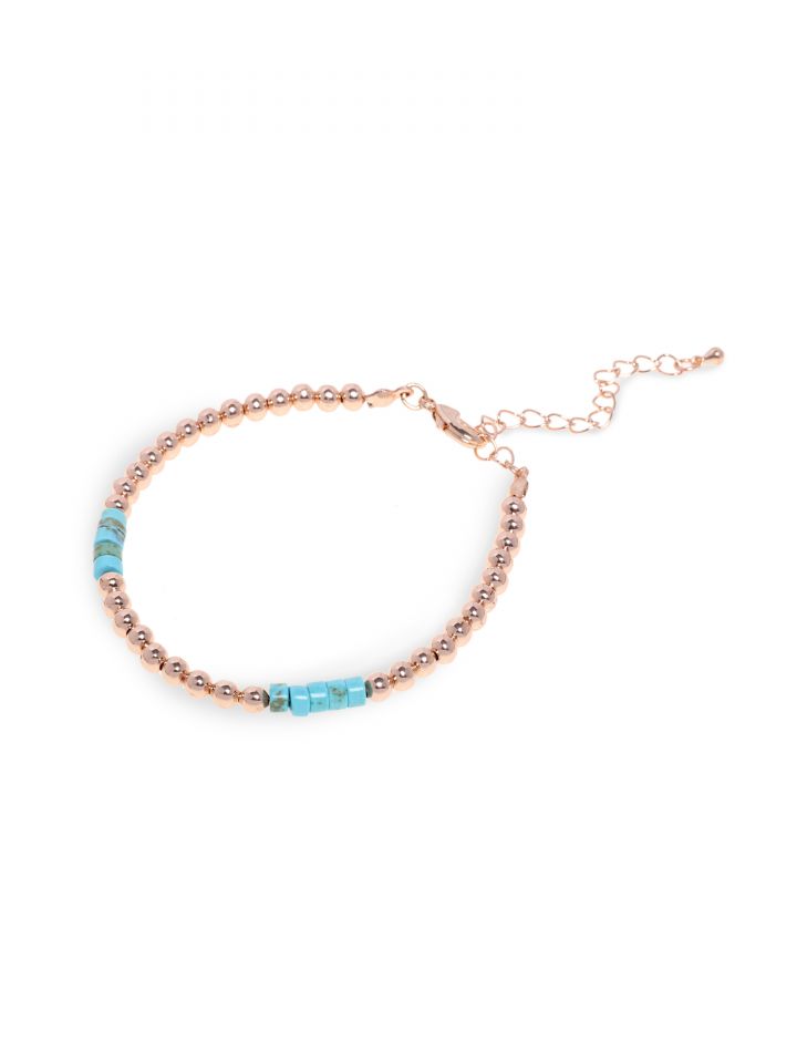 צמיד חרוזים זהב שילוב טורקיז בצבע זהב