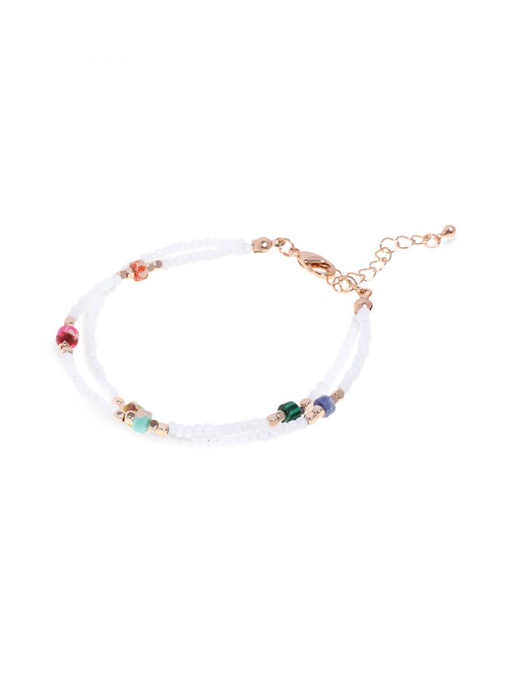 צמיד חרוזים לבנים שילוב צבעוני בצבע לבן