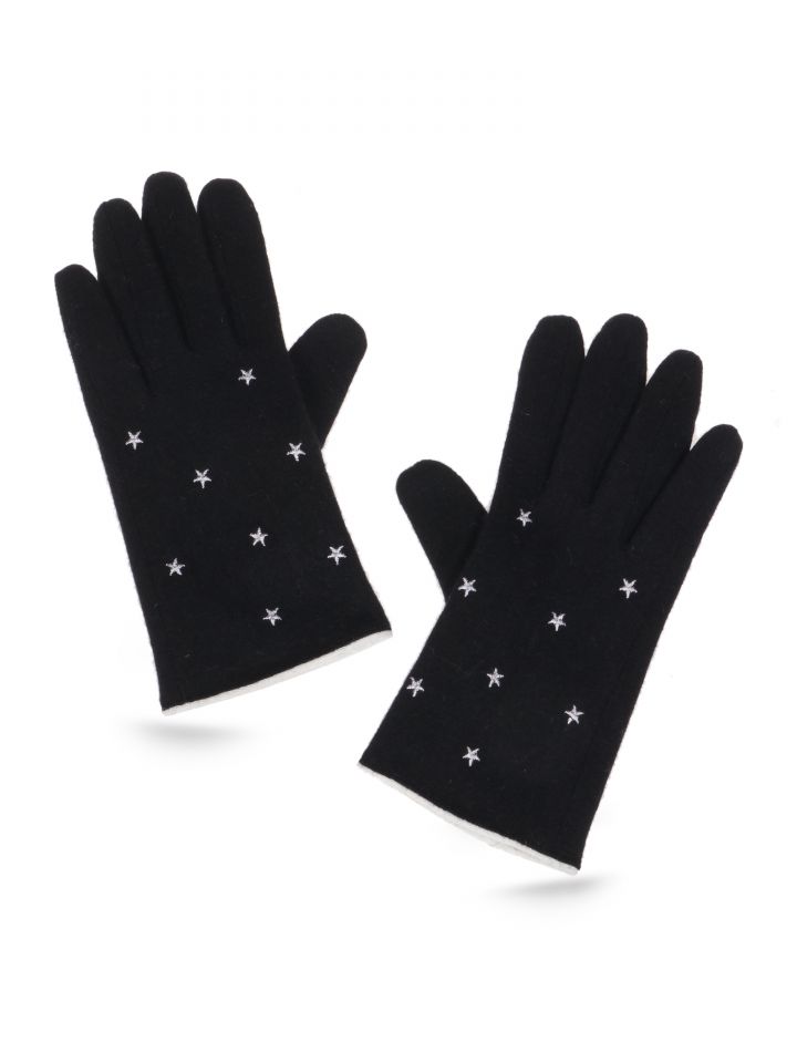 כפפות עם ריקמת כוכבים בצבע שחור