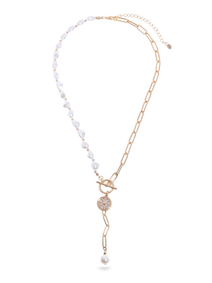 שרשרת גורמט שילוב פנינים בצבע זהב