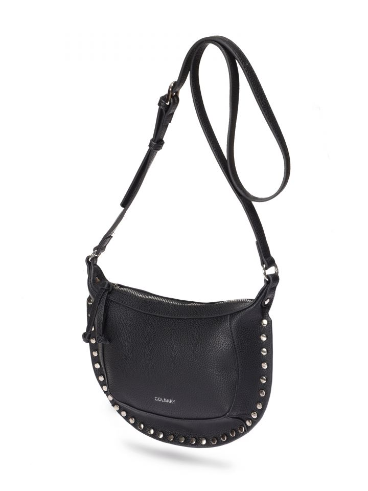 תיק מעוגל ניטים בצבע שחור