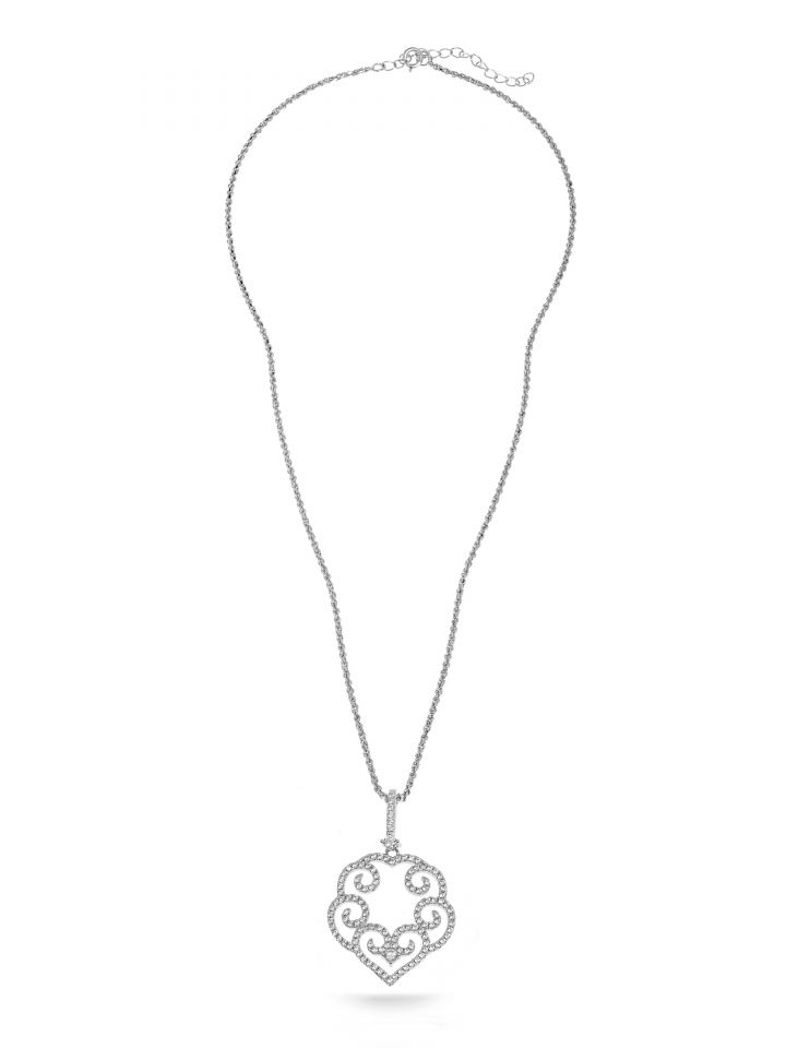 שרשרת לב תחרה בצבע כסף