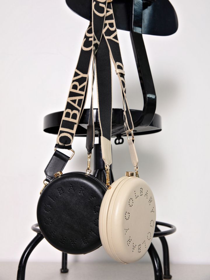 תיק צד עגול רצועת בד בצבע שחור