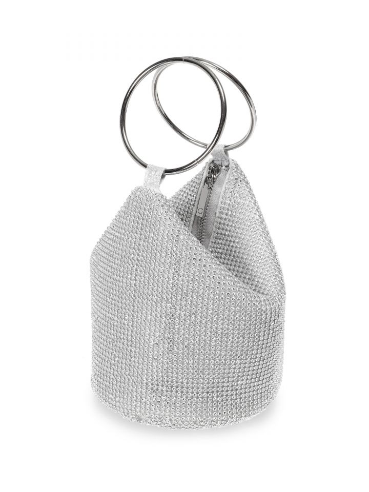 תיק שיבוץ DIAMONDS ידיות חישוק בצבע כסף