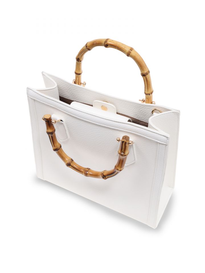 תיק שילוב ידית עץ בצבע לבן