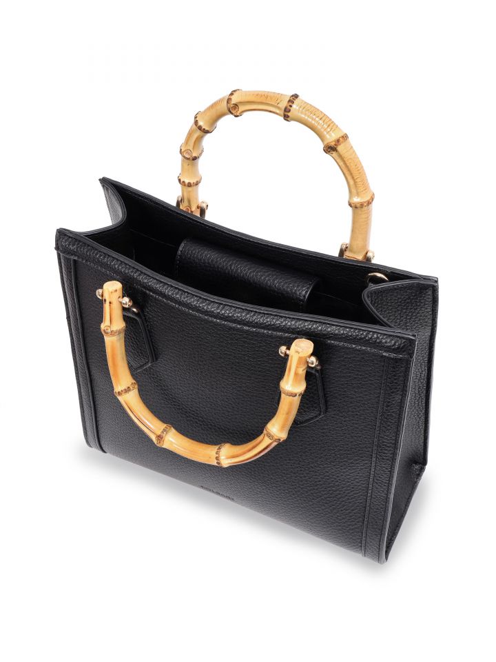 תיק שילוב ידית עץ בצבע שחור