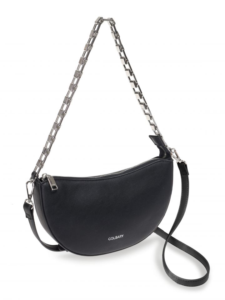 תיק יד מעוגל עם רצועת שרשרת בצבע שחור