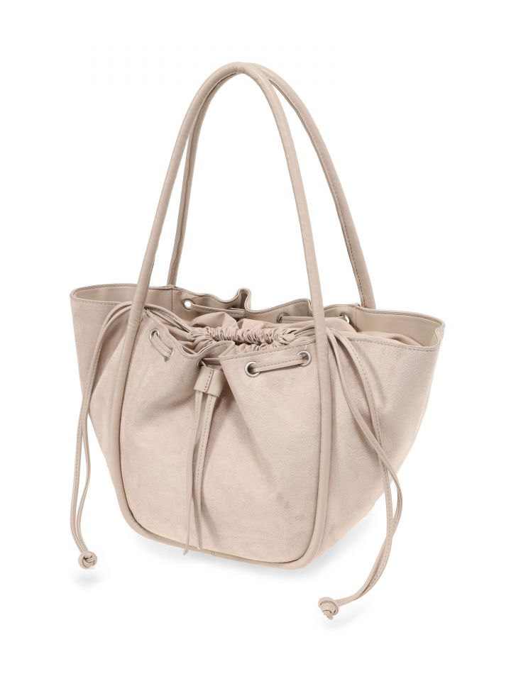 תיק יד דמוי זמש כיווץ בצבע מוקה