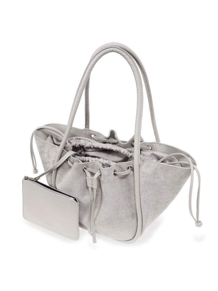 תיק יד דמוי זמש כיווץ בצבע אפור