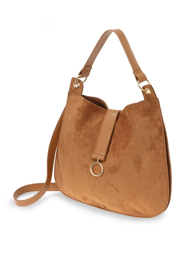 תיק דמוי זמש שילוב אבזם בצבע חום